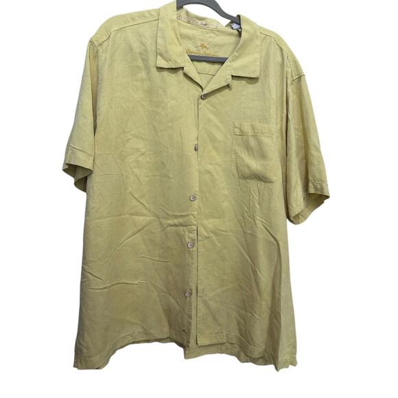 Tommy Bahama Men's Yellow 100% Silk Short Sleeve Button Down Shirt Size 2XL - Picture 1 of 5